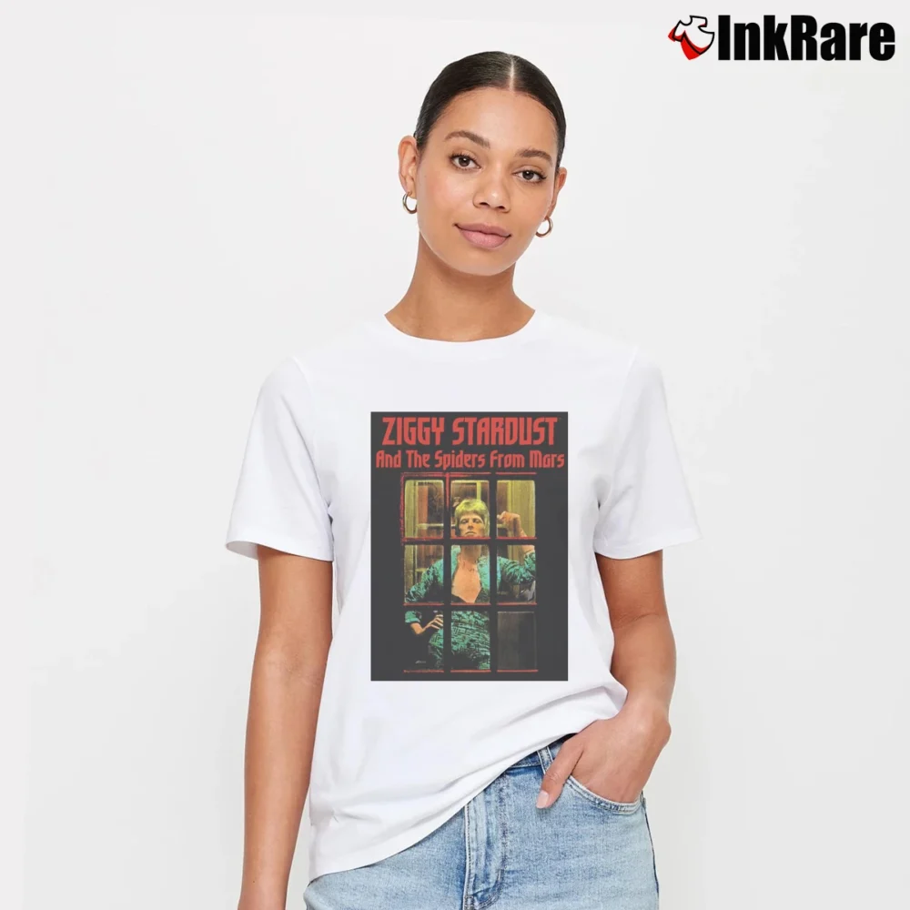 Women’s Ziggy Stardust Print Music Art Signature T-Shirt in white | Soft, Flattering Fit