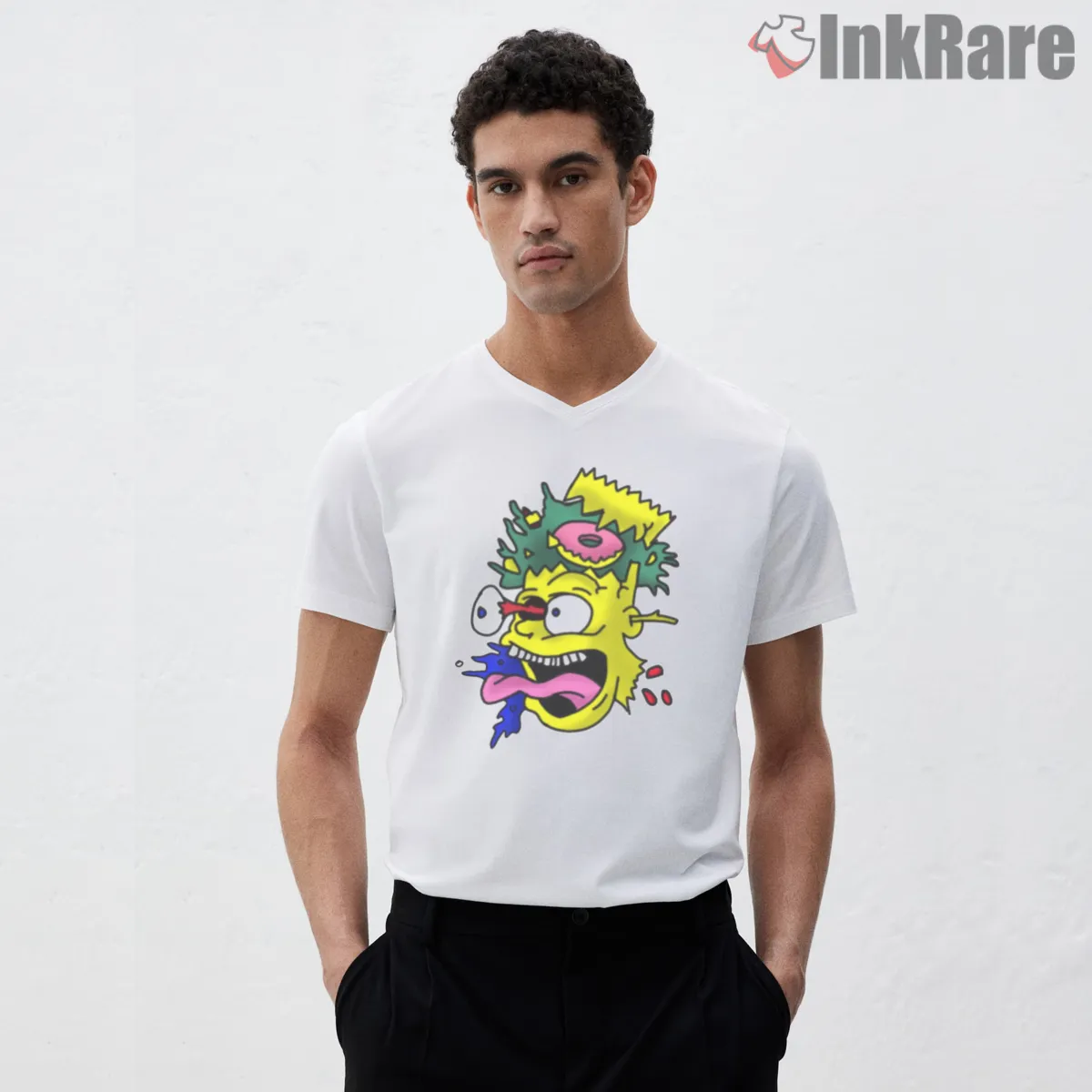 Zombie Bart Horror Cartoon Grunge Style Shirt on white v-neck shirt for men graphic tee