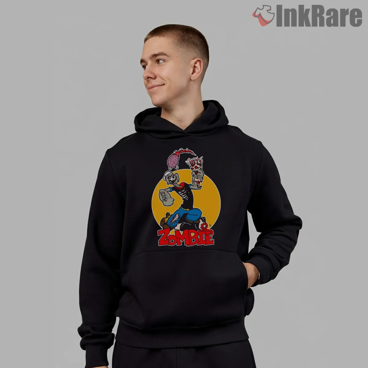 Zombie The Sailor Man Horror Mashup Shirt on black hoodie for men graphic tee