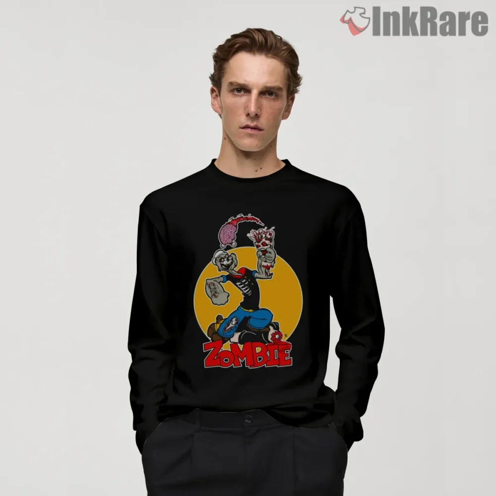 Zombie The Sailor Man Horror Mashup Shirt on black long sleeve shirt for men graphic tee