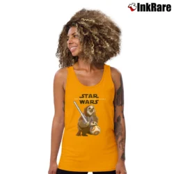 Women’s Zootopia Sloth Awakens Star Wars Spoof Comedy Tank Top in orange | Lightweight, Movement-Friendly